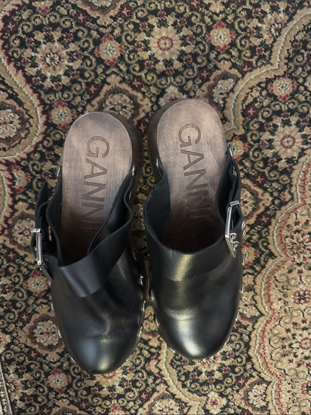 Ganni Black Studded Leather Clog Sandals size 10 - Picture 2 of 4